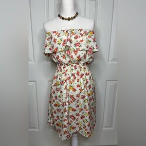 Strapless White Floral Ruffle Sundress by Body Central